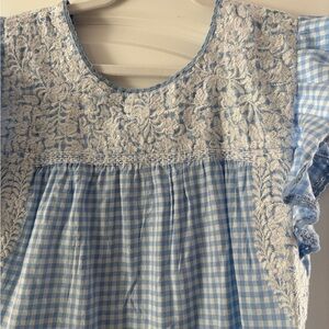 J. Marie Flutter Sleeve maxi dress with gingham embroidery